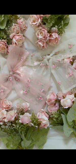 New ! Women’s Hair Bow Embroidered Pink Flowers Clips