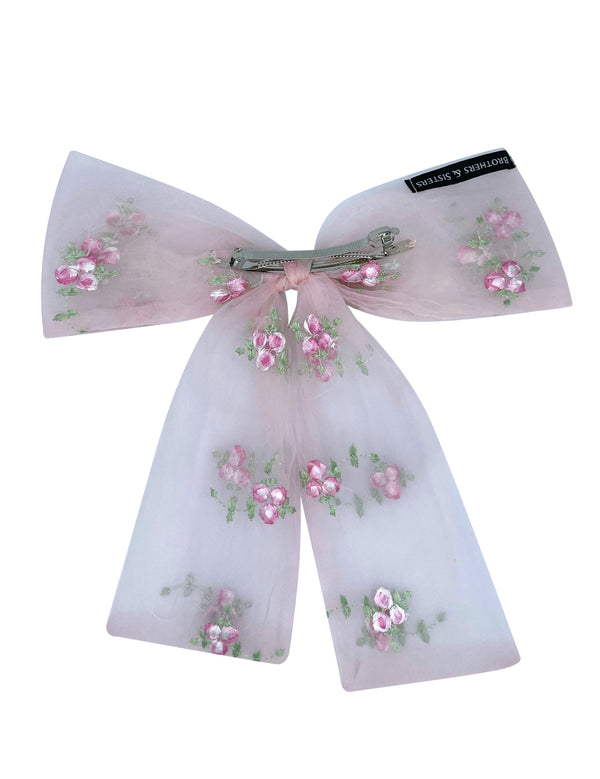 NEW ! Women’s Hair Bows Rose Embroidered With Flowers Clips