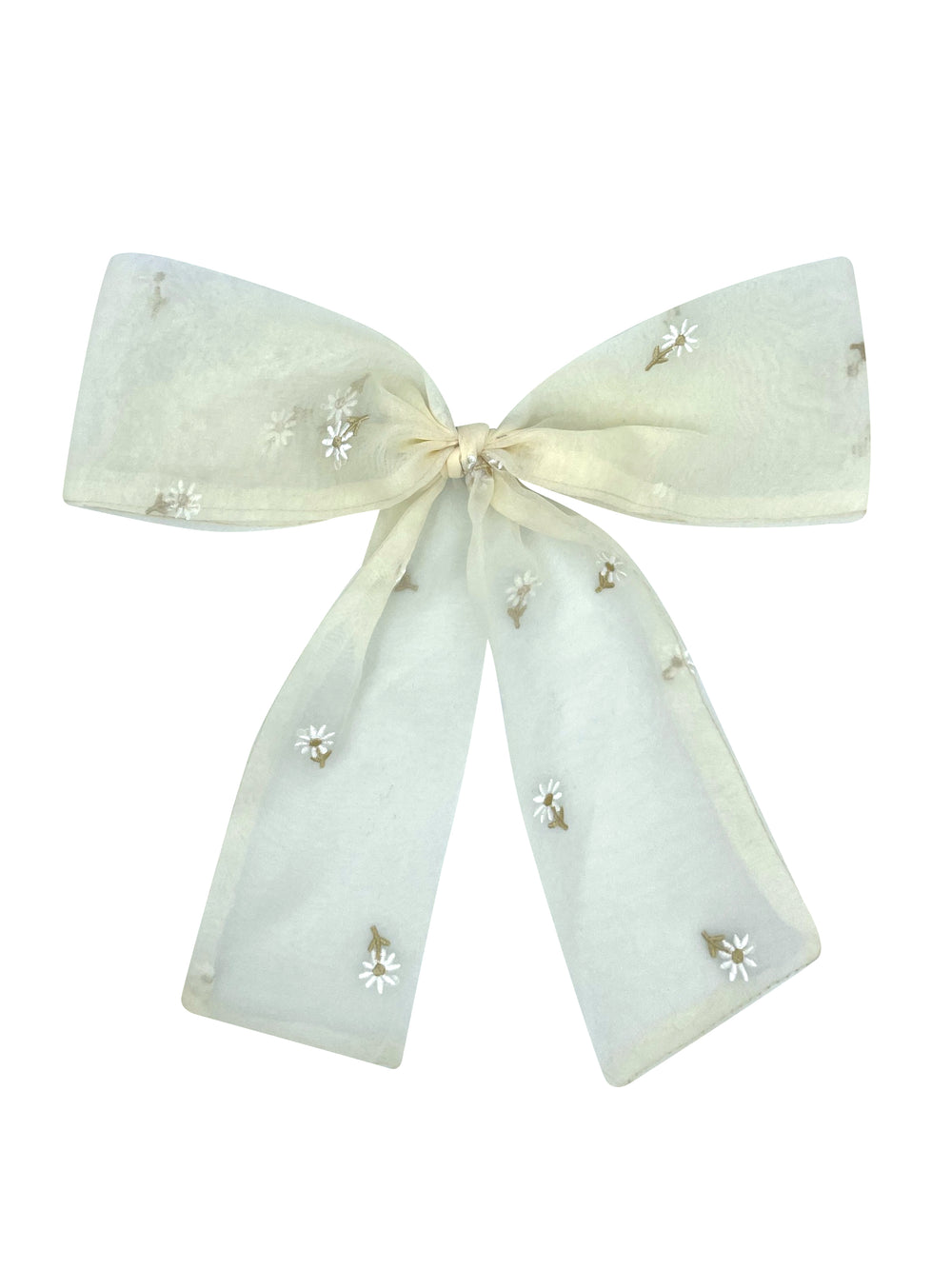 NEW ! Women’s Hair Bows Cream Embroidered With Flowers Clips