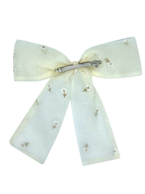 NEW ! Women’s Hair Bows Cream Embroidered With Flowers Clips