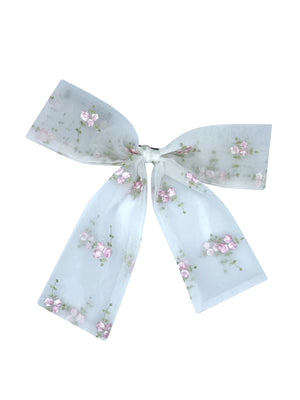 New ! Women’s Hair Bow Embroidered Pink Flowers Clips