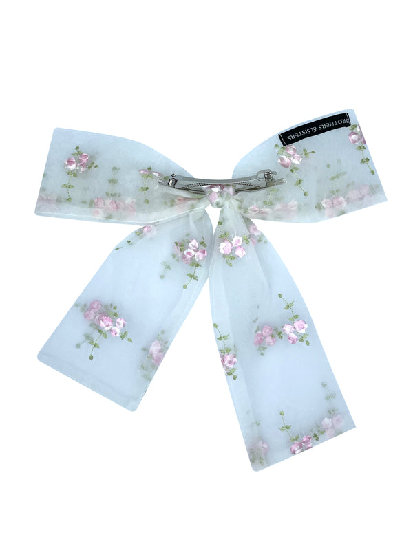 New ! Women’s Hair Bow Embroidered Pink Flowers Clips