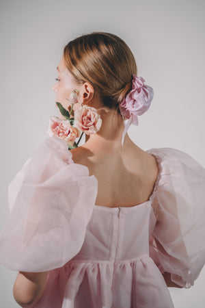 Pink Organza Bun Cover – Balletcore Coquette Scrunchie Hair Accessory