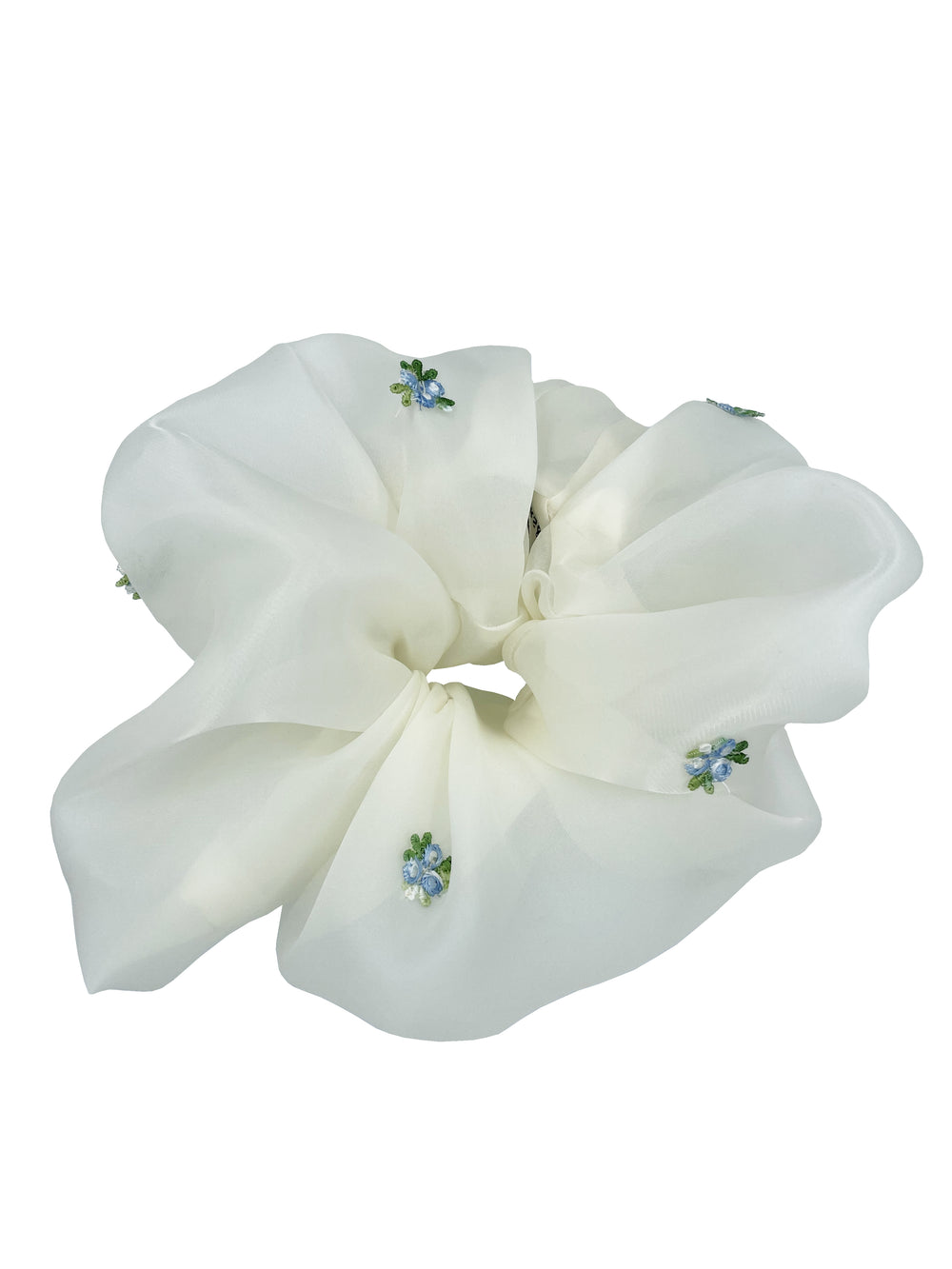 Organza Scrunchie Blue & Green Flowers Scrunchie