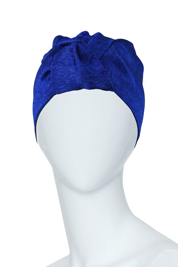 Turban Style Headwrap Blue Turban With a Crossed Knot