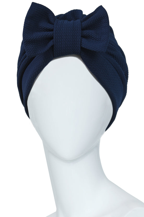Turban Style Headwrap  Navy Blue Turban With Bow