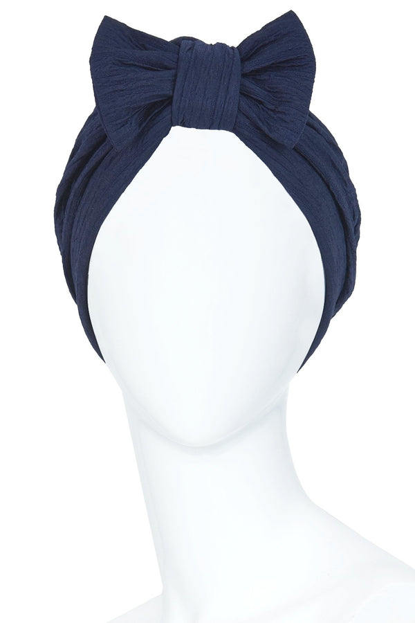 Turban for Cancer Patients Navy Blue Turban With Bow - NEW !