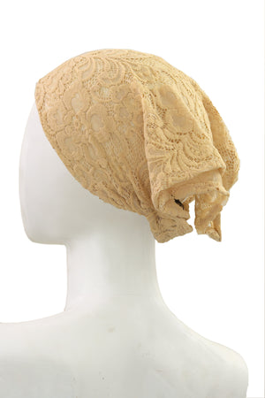 Parisian Style Hair Scarf Dark Beige Lace Bandana