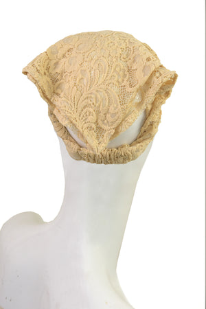 Parisian Style Hair Scarf Dark Beige Lace Bandana