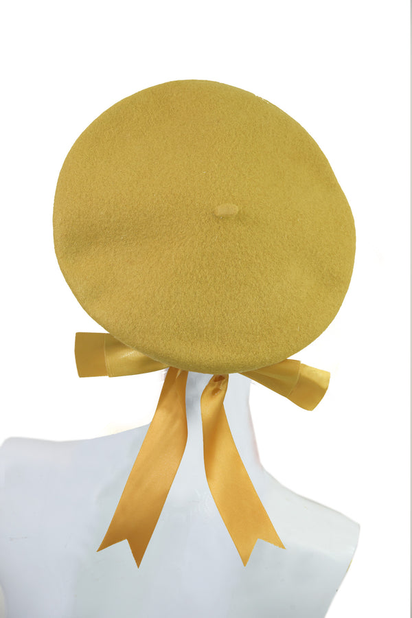 Ochre beret with ribbon - NEW !