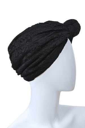 Turban Cap for Women Dentelle Black Knot