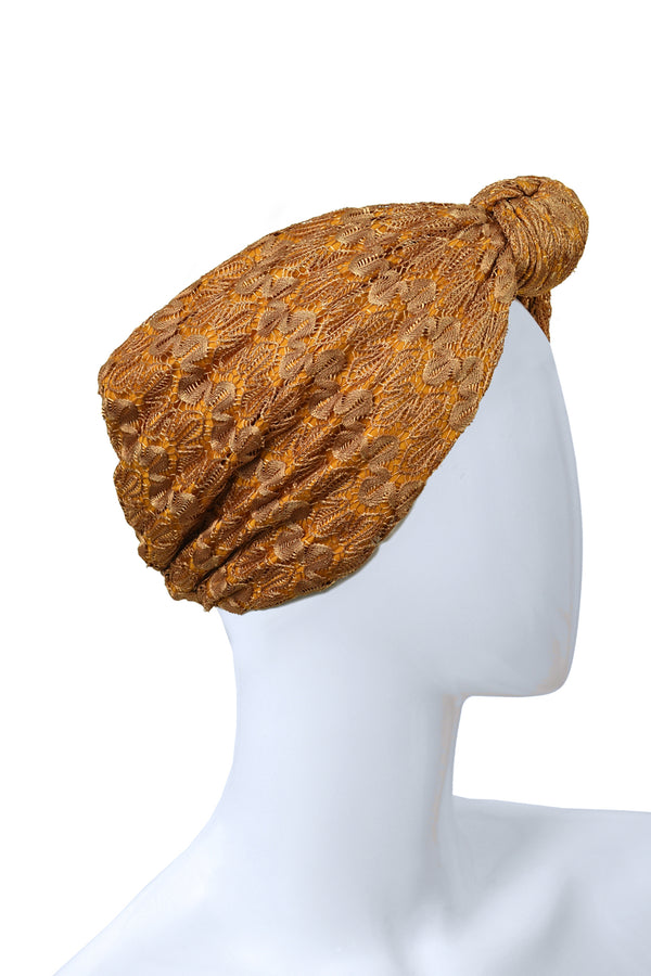 Turban Cap for Women Dentelle Ochre Knot Turban