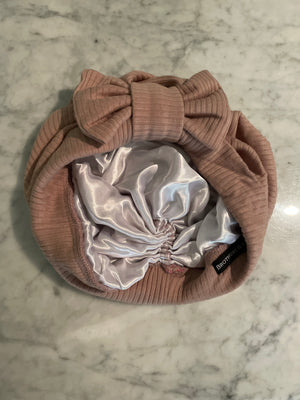 Pink turban linen with satin -  NEW !