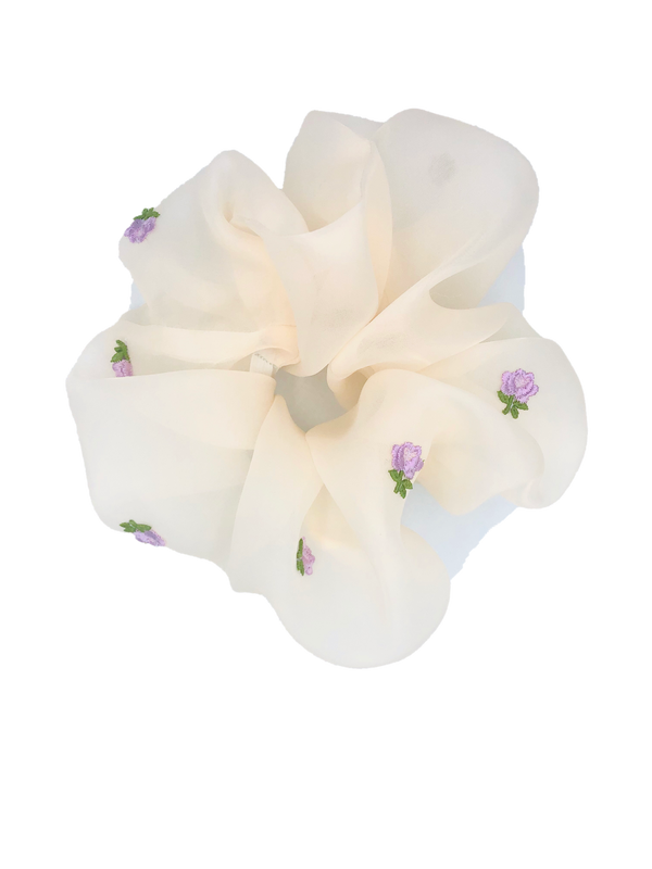 Organza Scrunchie Lavender Flowers Scrunchie