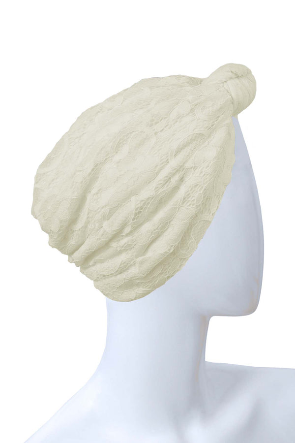 Turban Cap for Women Dentelle Lace Cream Knotted Turban