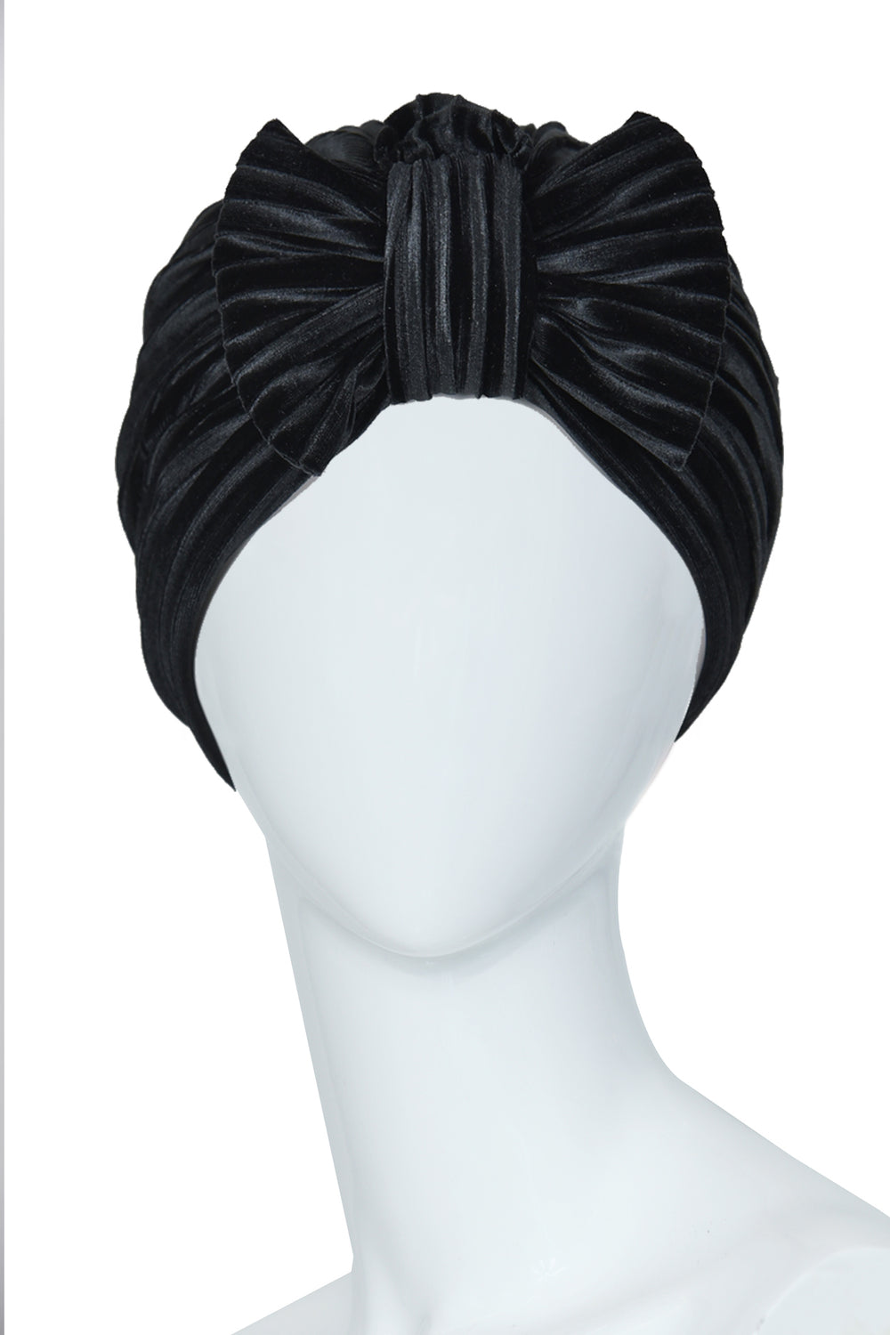 Chic Black Velvet Turban with Front Bow for Women