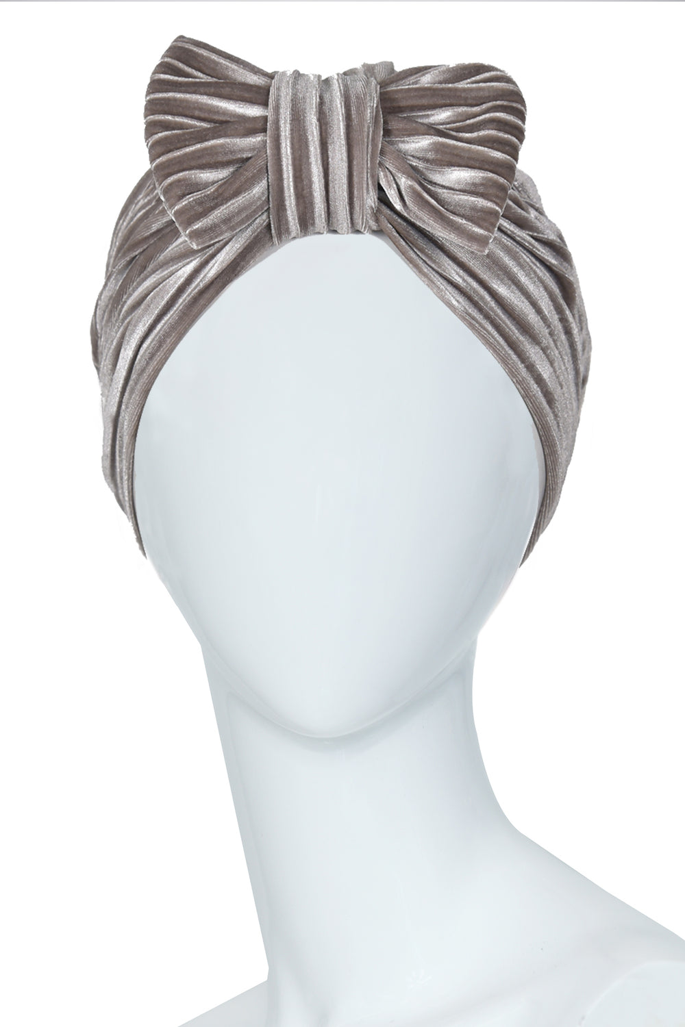 Women’s Light Grey Velvet Turban with Bow – Soft Elegance