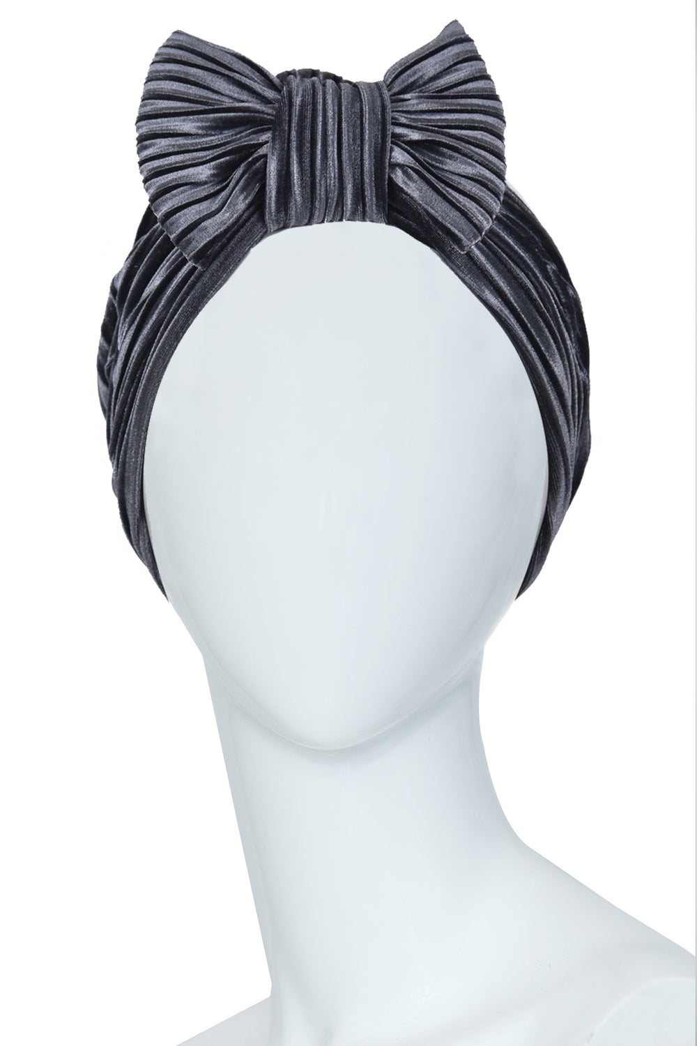 Women’s Grey Velvet Turban | Elegant Velvet Headwear with Bow