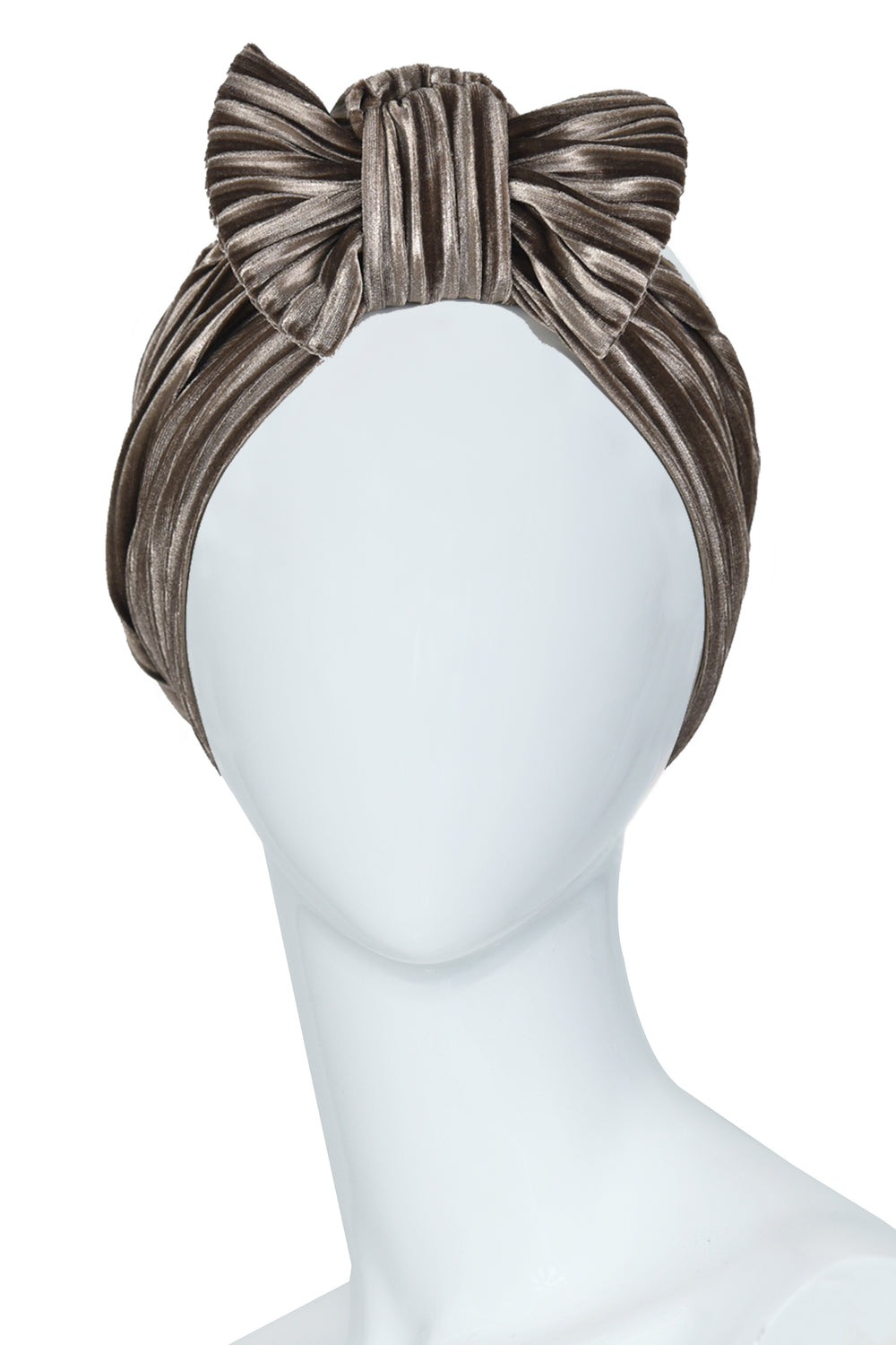 Women beige velvet Turban with Bow – Headwear for Alopecia, Cancer & Chemo