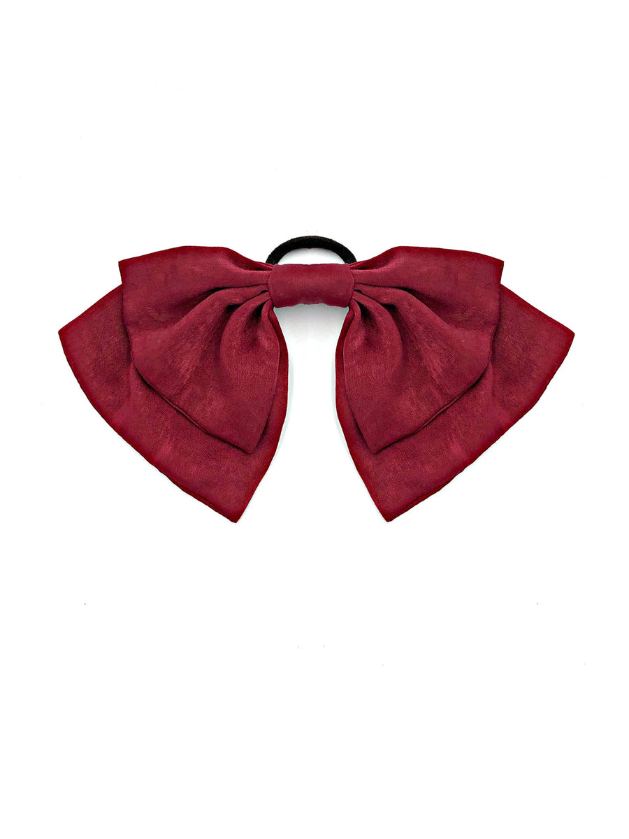 Burgundy double bow hair tie