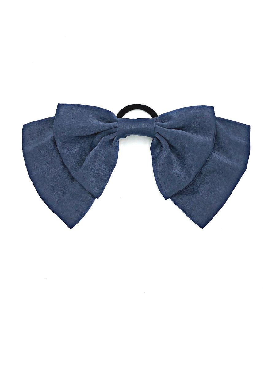 Navy double bow hair tie