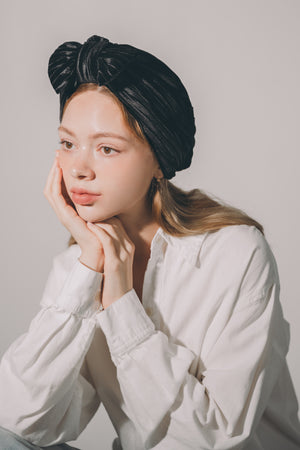 Chic Black Velvet Turban with Front Bow for Women