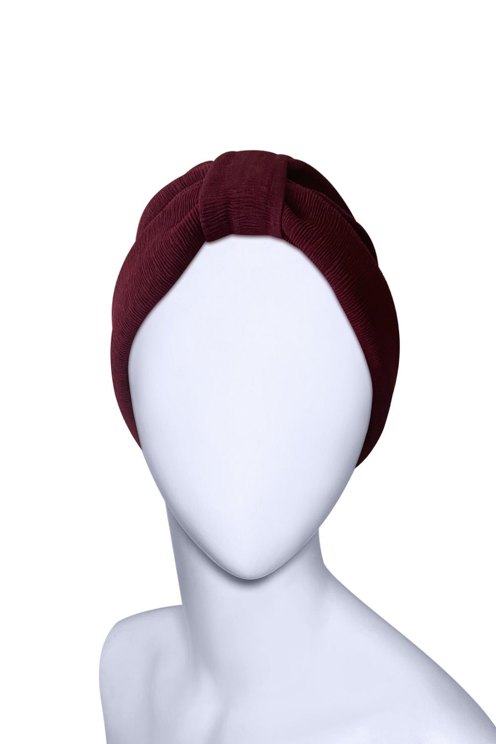 Burgundy Pleated Turban Cap – Pre-Tied Ready-to-Wear Headwrap
