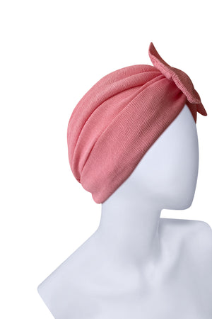 Rose Pink Bow Turban Headwrap – Pre-Tied Pleated Viscose Head Covering for Women