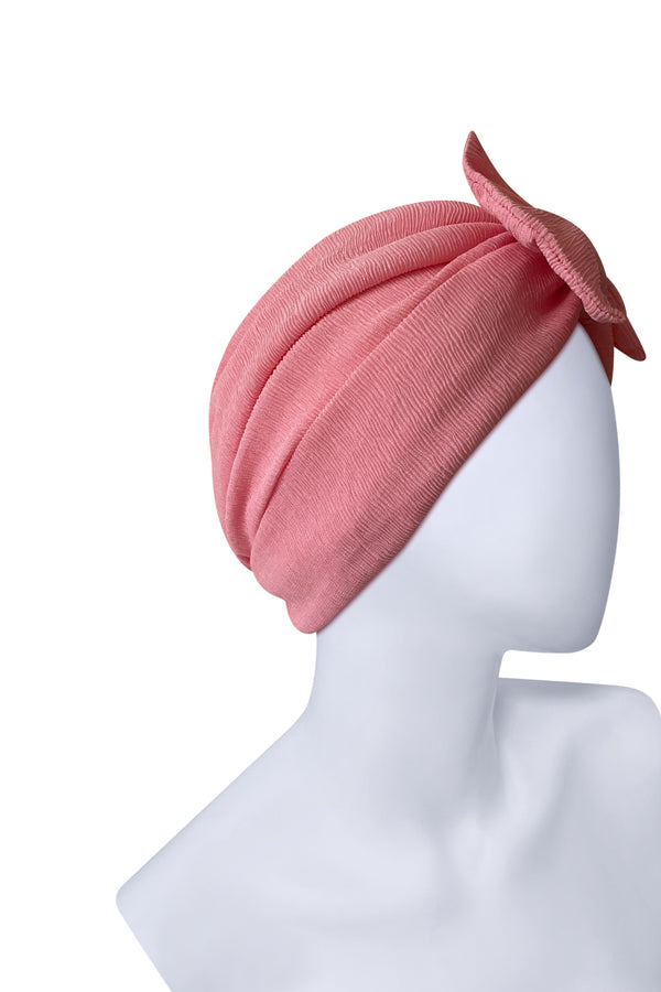 Rose Pink Bow Turban Headwrap – Pre-Tied Pleated Viscose Head Covering for Women