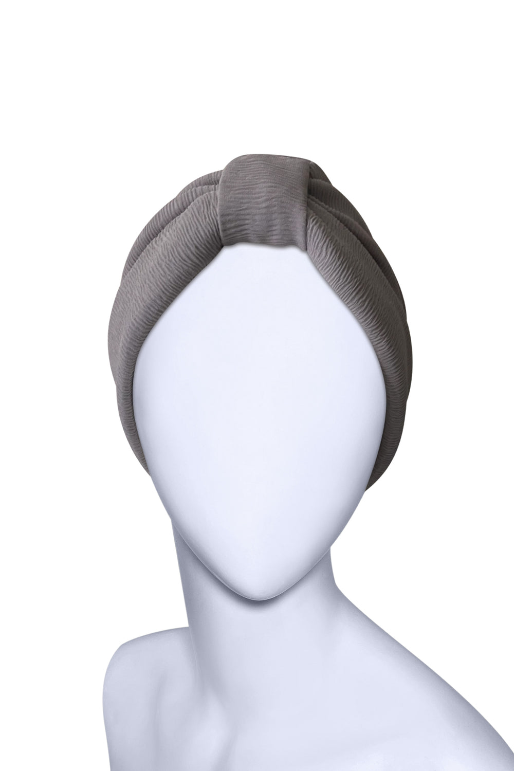 Grey Pleated Turban Cap – Lined Pre-Tied Headwrap