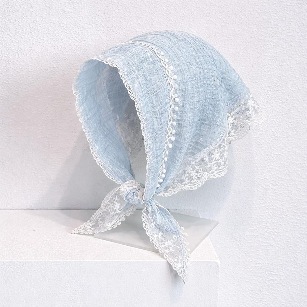 Blue Lace Tie-Back Headscarf – Cottagecore Triangle Bandana