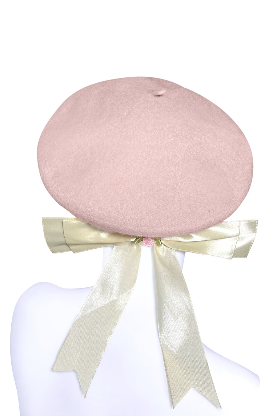 Pink beret with beige satin ribbon - NEW !