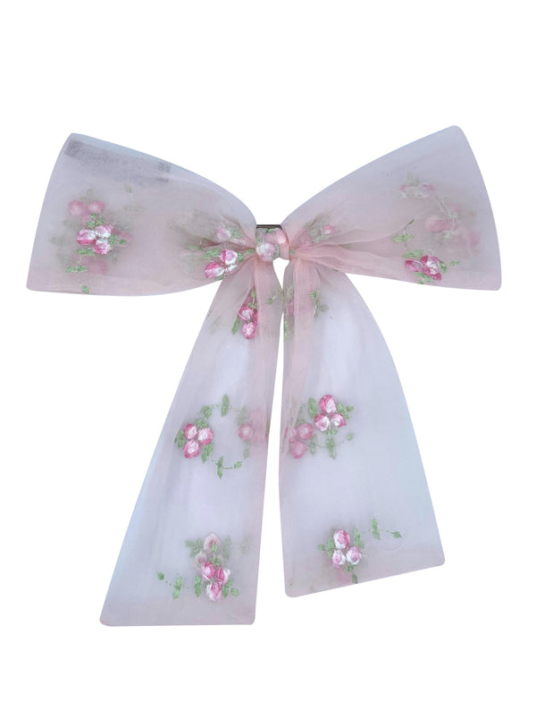 NEW ! Barrette rose embroidered with flowers