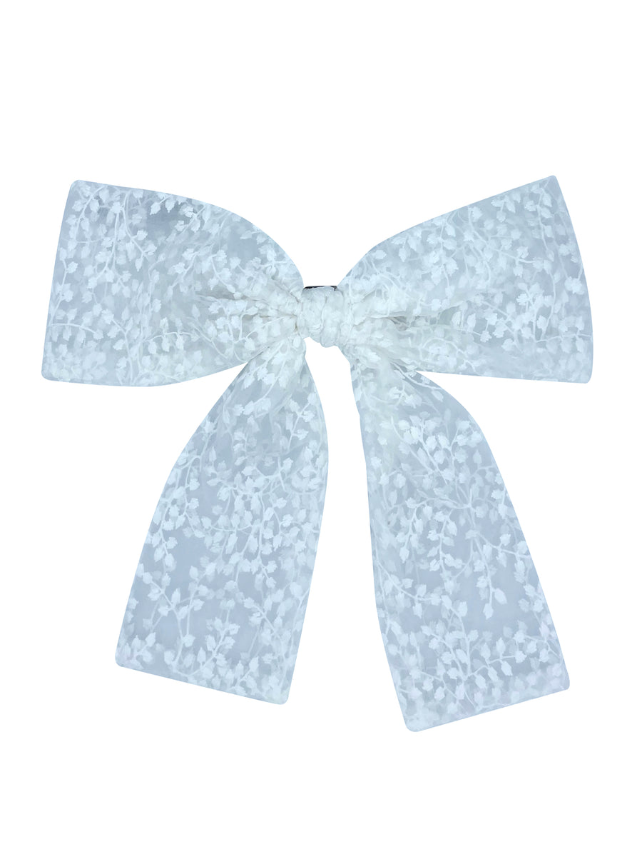 NEW ! White organza barrette embroidered with leaf pattern
