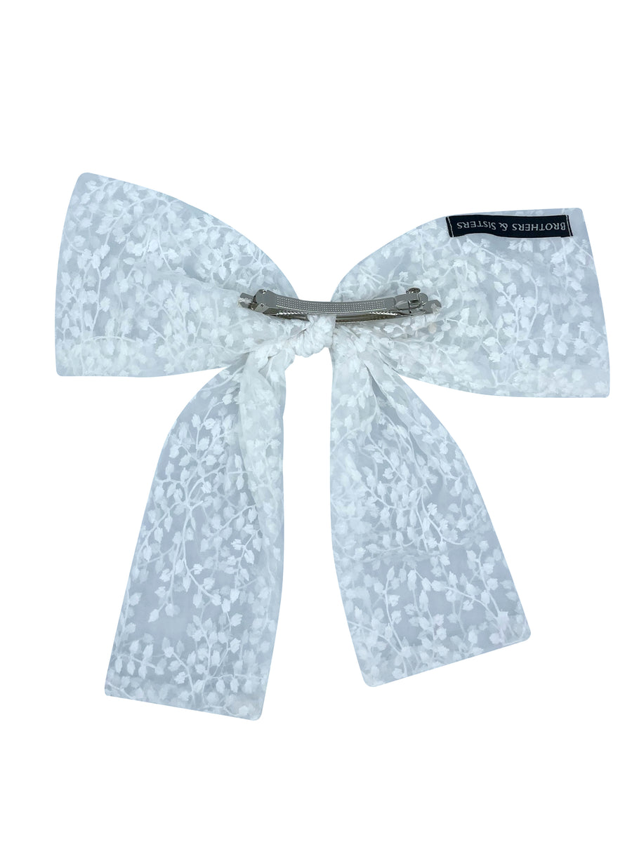 NEW ! White organza barrette embroidered with leaf pattern