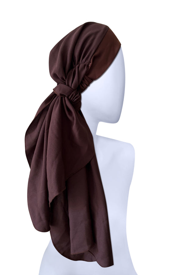 Brown Pre-Tied Headwrap with Long Tails – Modest Fashion & Hijab Style