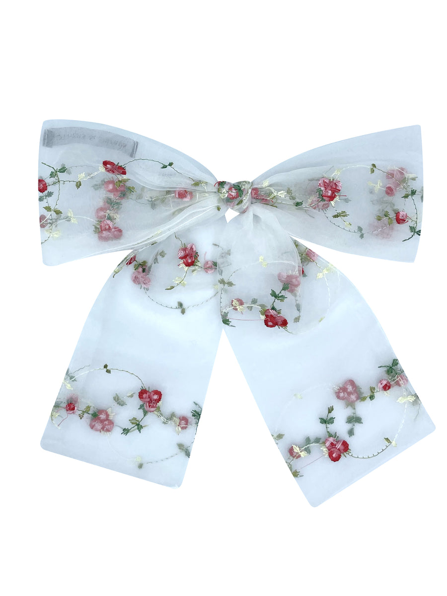 NEW ! Barrette blanche embroidered with red flowers