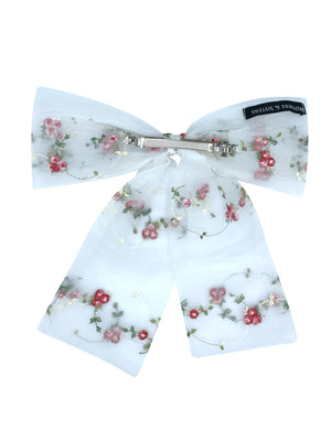 NEW ! Barrette blanche embroidered with red flowers