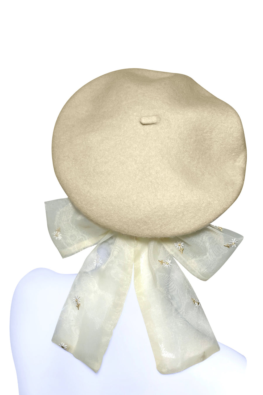 Camel beret with a floral bow  - NEW ! Limited edition !