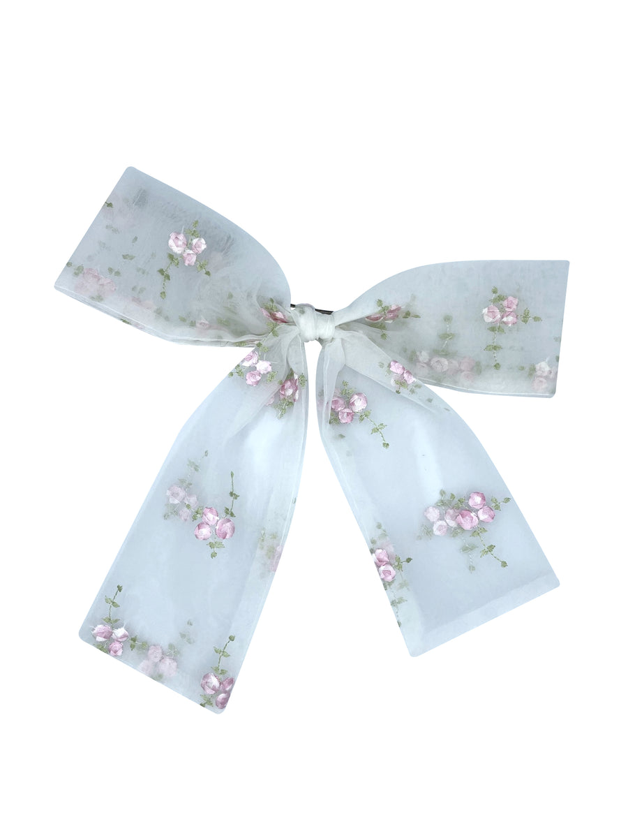 New ! Barrette embroidered with pink flowers.