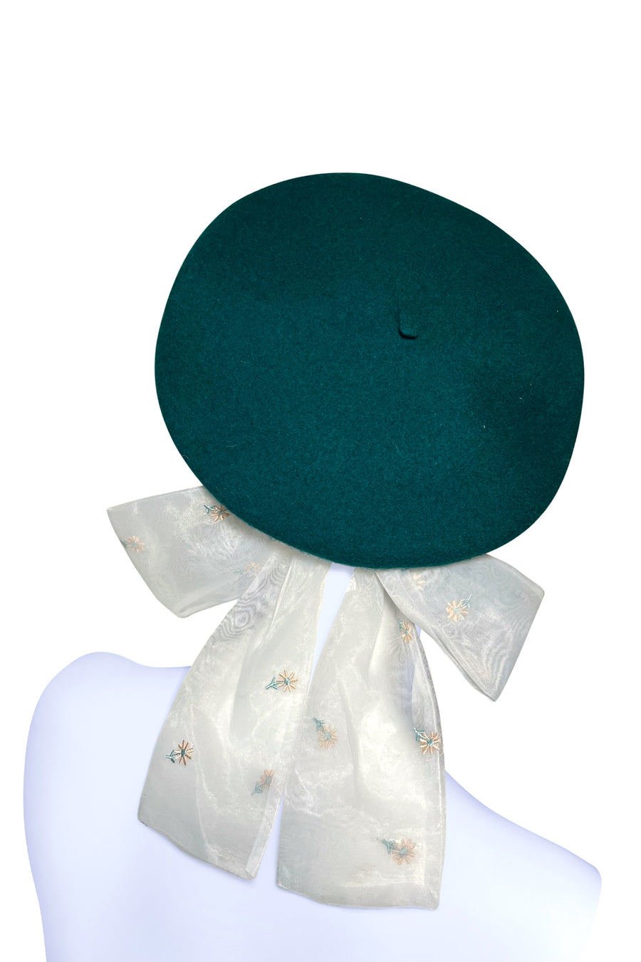 Green beret with a floral bow - NEW ! Limited edition !