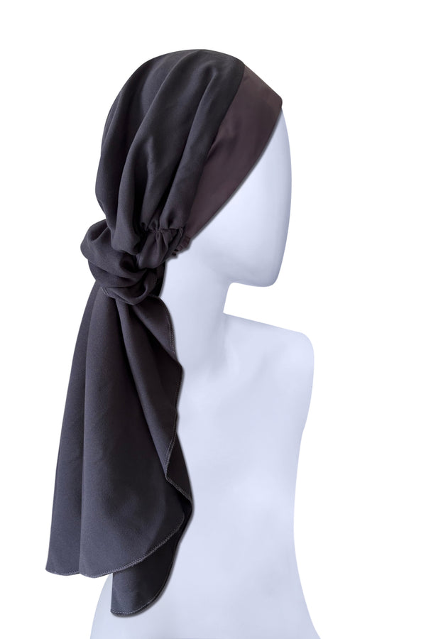 Women grey headwrap with Long Tails – Turban headwrap for all women