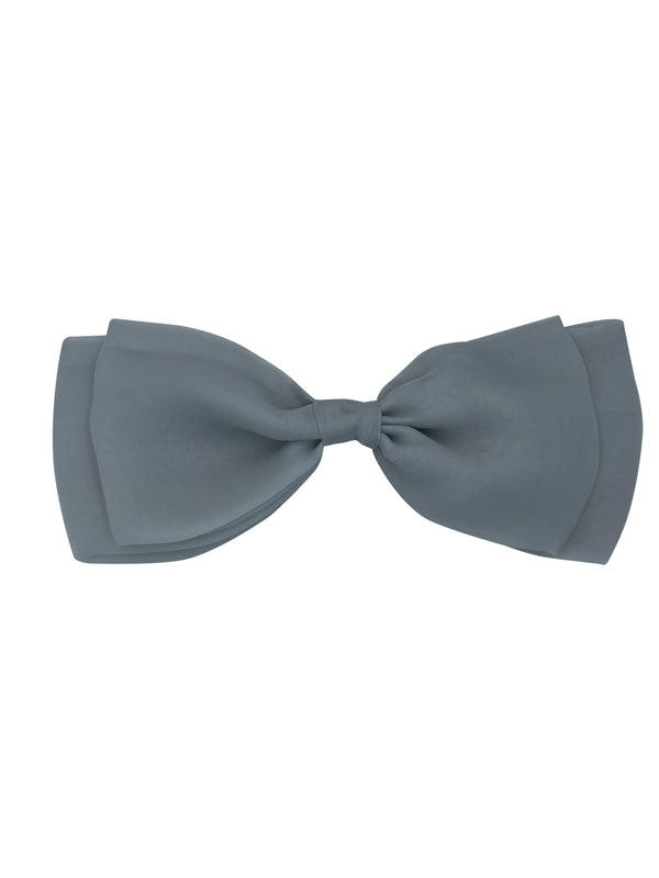 Slate Blue Organza Hair Bow Clip Barrette – Ribbon Hair Bow Hair Accessory for Parties