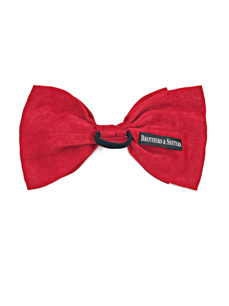 Bright red double bow hair tie