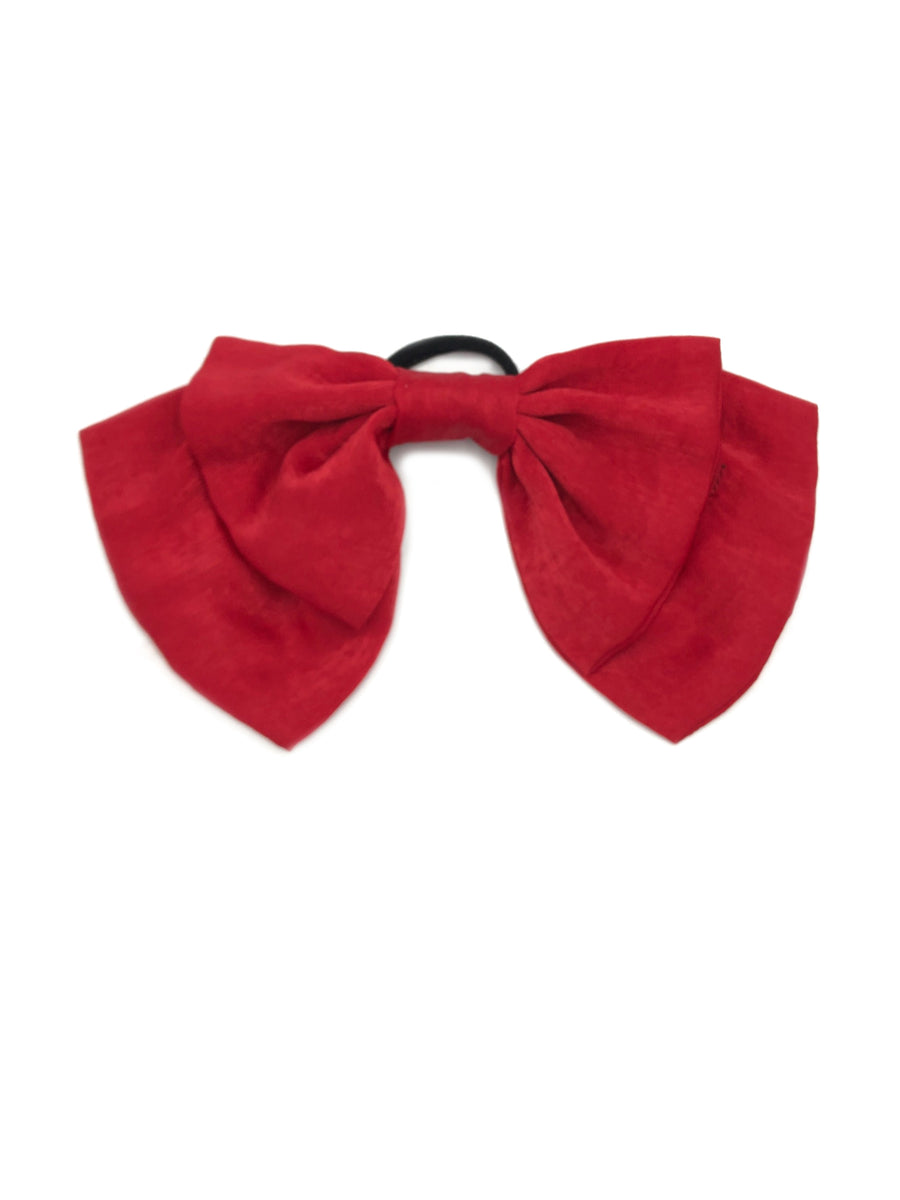 Bright red double bow hair tie