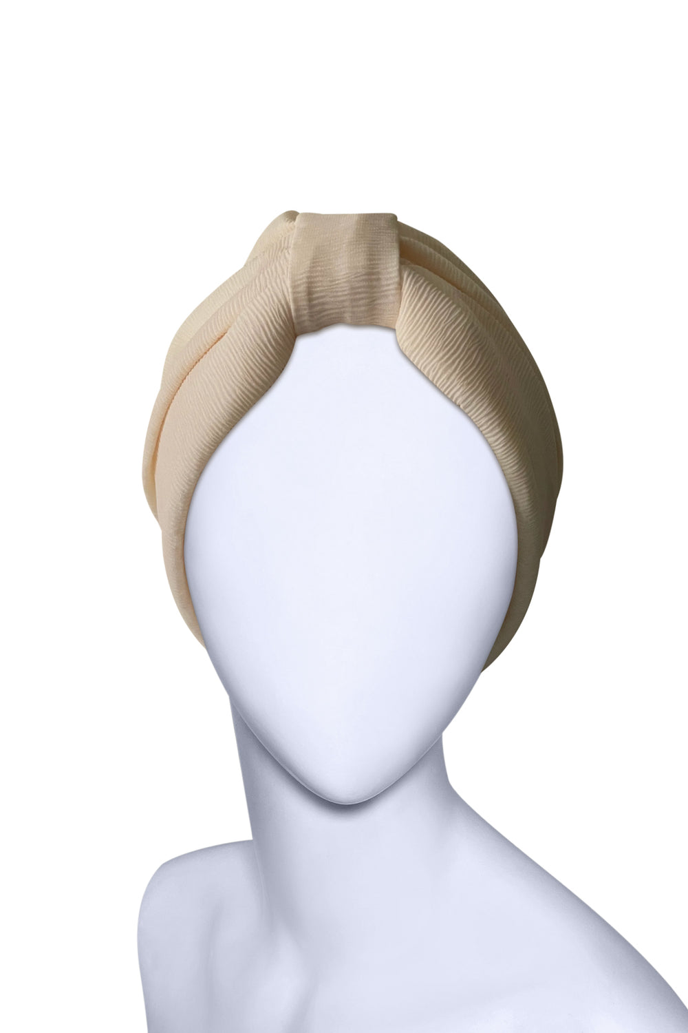 Light Yellow Pleated Turban Cap – Lined Pre-Tied Headwrap