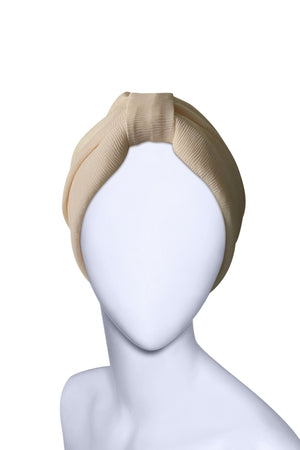Light Yellow Pleated Turban Cap – Lined Pre-Tied Headwrap