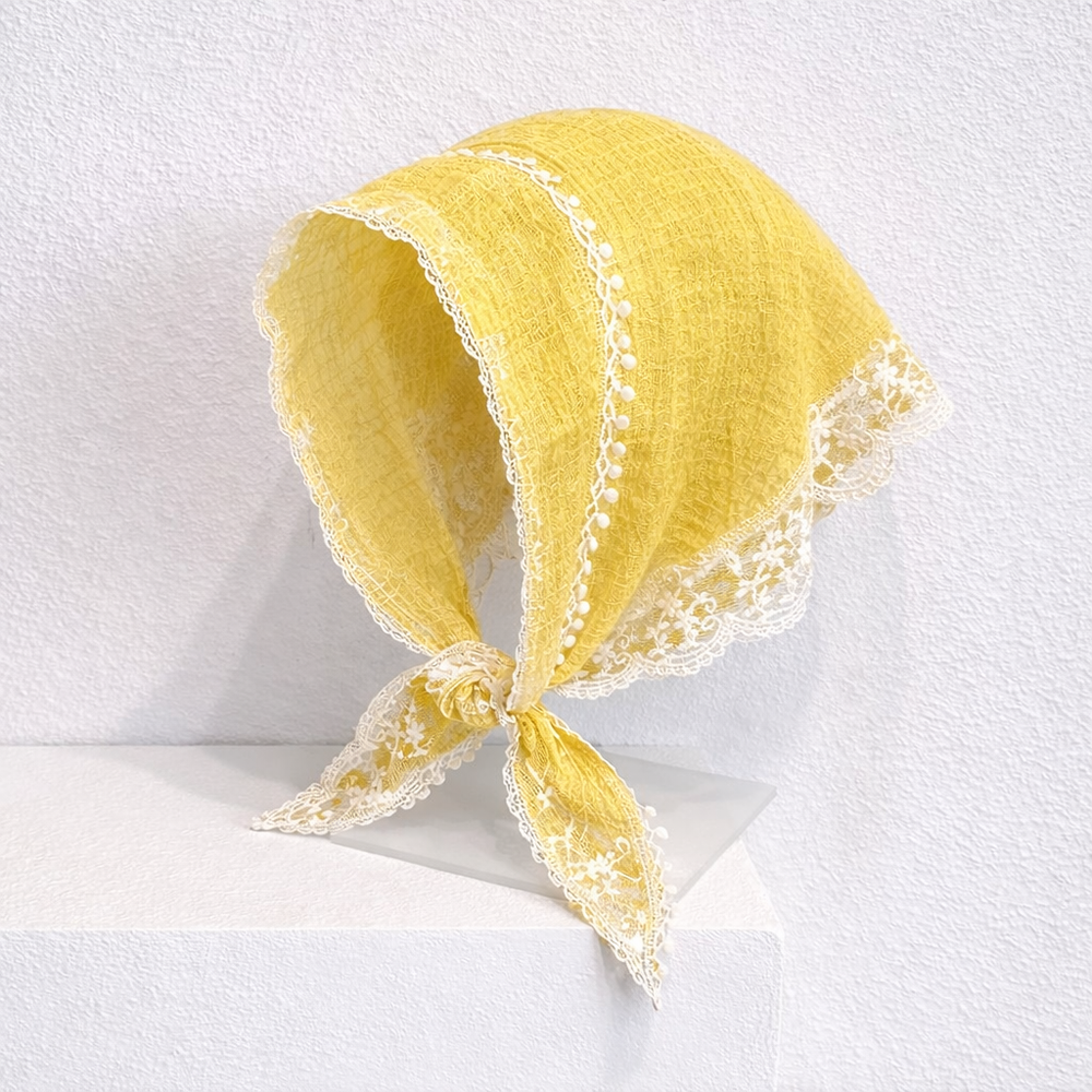 Butter Yellow Lace Triangle Headscarf – Tie-Back Cottagecore Bandana for Summer Hairstyles