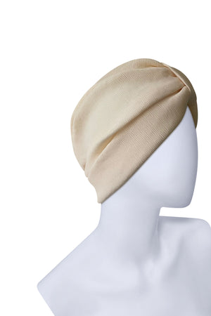 Light Yellow Pleated Turban Cap – Lined Pre-Tied Headwrap