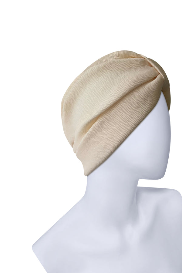 Light Yellow Pleated Turban Cap – Lined Pre-Tied Headwrap